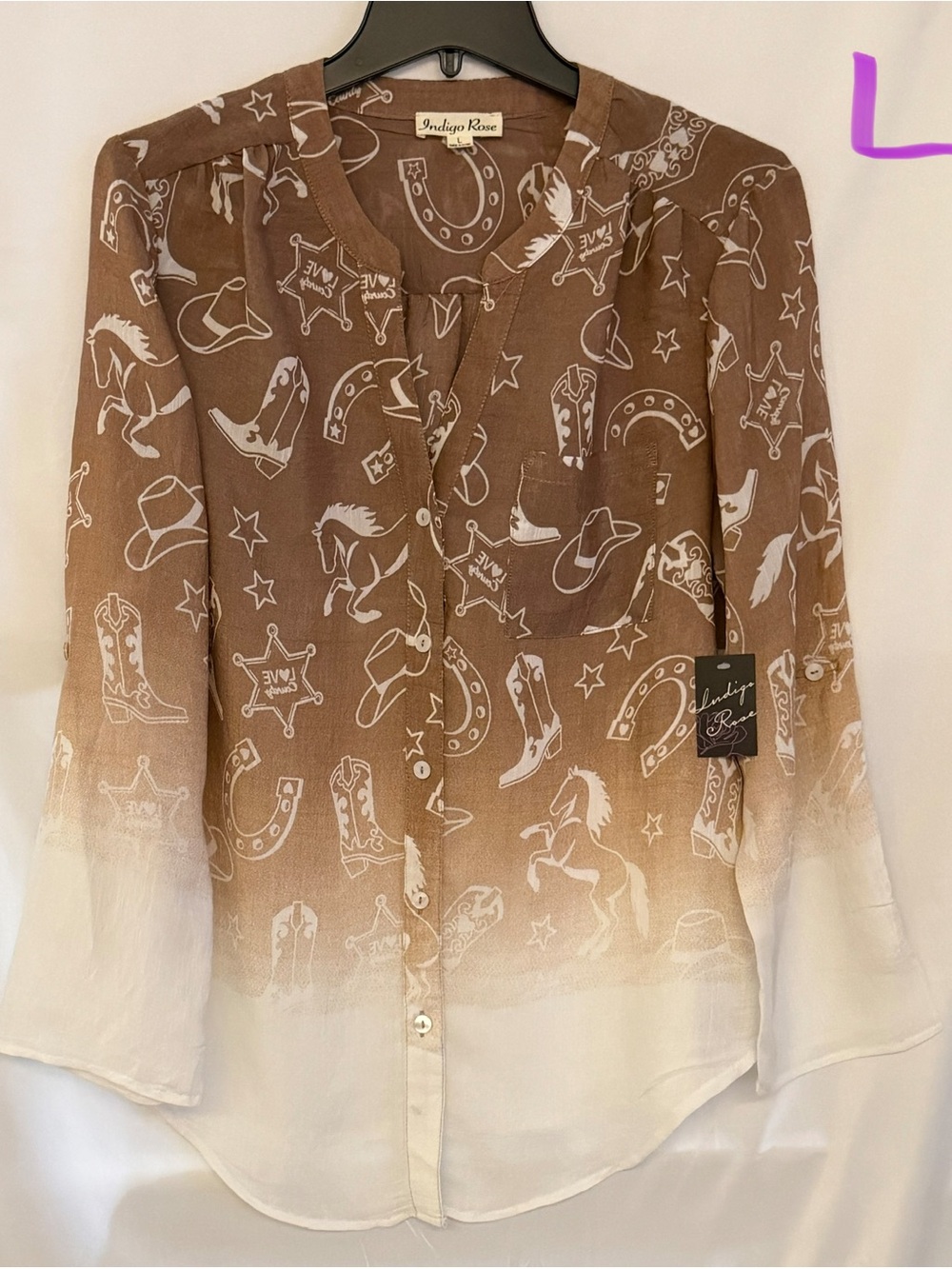 Indigo Rose Brown & Cream Western-Print Button-Front Shirt